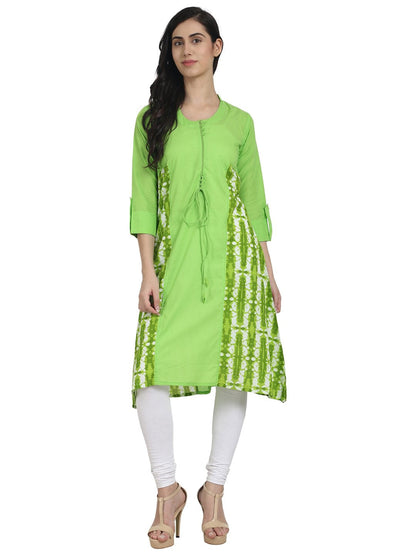 Women Green Printed 3/4Th Sleeve A-Line Kurta | LASVINI - Redefining Indian Fashion with Elegance