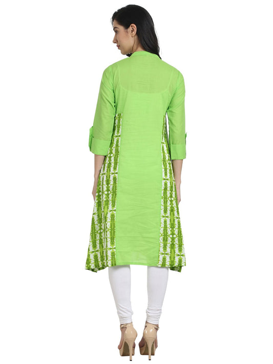 Women Green Printed 3/4Th Sleeve A-Line Kurta | LASVINI - Redefining Indian Fashion with Elegance