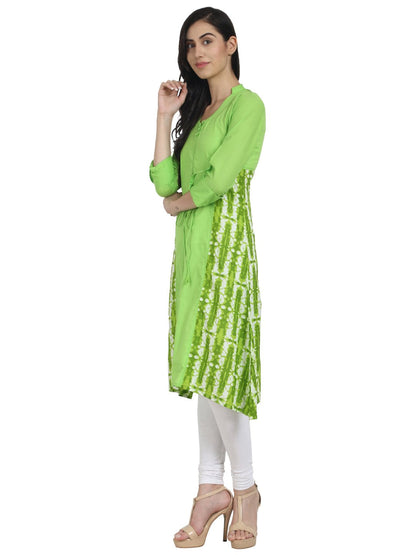 Women Green Printed 3/4Th Sleeve A-Line Kurta | LASVINI - Redefining Indian Fashion with Elegance