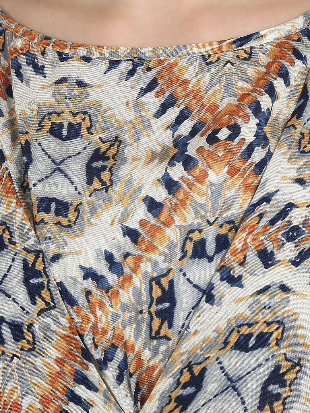 Blue Printed Crepe Sleeveless Assymetric Kurta With Navy Blue Palazzo | LASVINI - Redefining Indian Fashion with Elegance