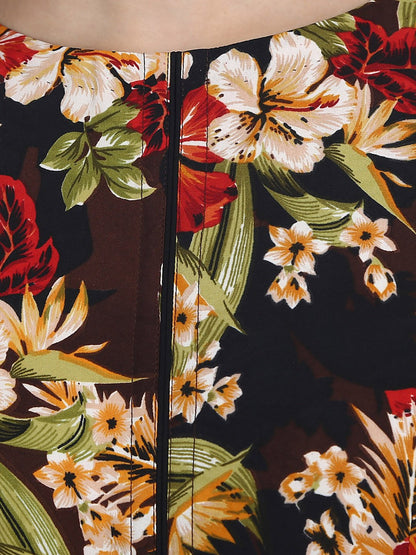 Black Printed Crepe Cold Shoulder 3/4Th Sleeve Top With Solid Black Palazzo Having One Side Pocket | LASVINI - Redefining Indian Fashion with Elegance