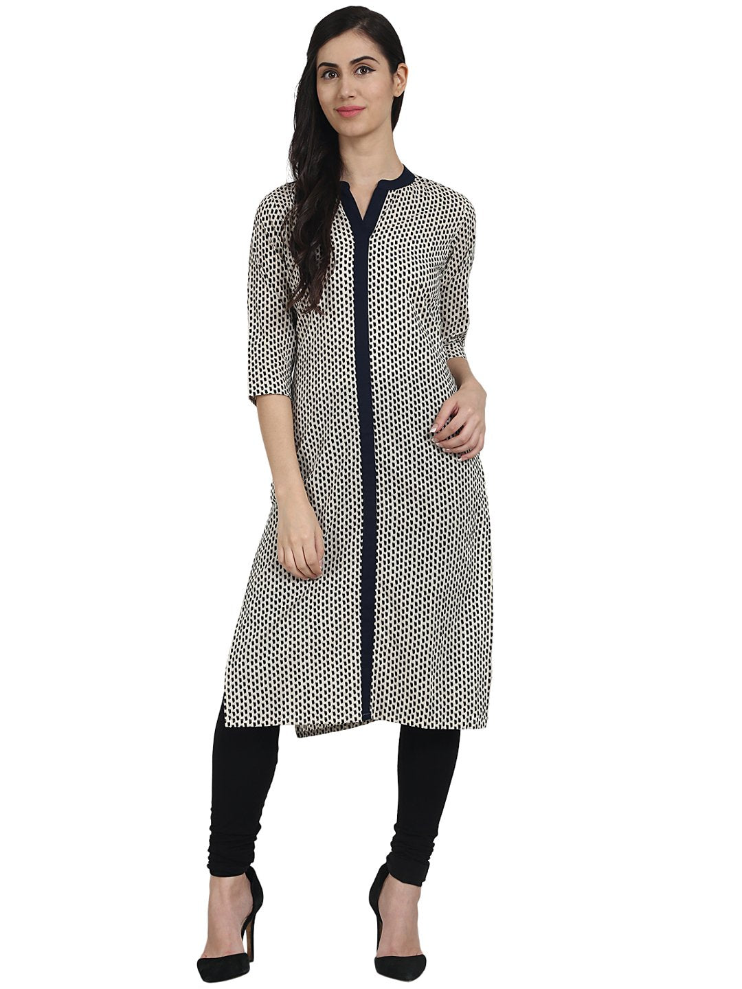 Black Printed 3/4Th Sleeve Cotton Kurta | LASVINI - Redefining Indian Fashion with Elegance