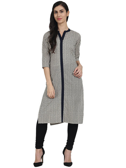 Black Printed 3/4Th Sleeve Cotton Kurta | LASVINI - Redefining Indian Fashion with Elegance