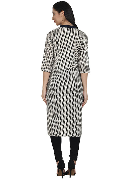 Black Printed 3/4Th Sleeve Cotton Kurta | LASVINI - Redefining Indian Fashion with Elegance