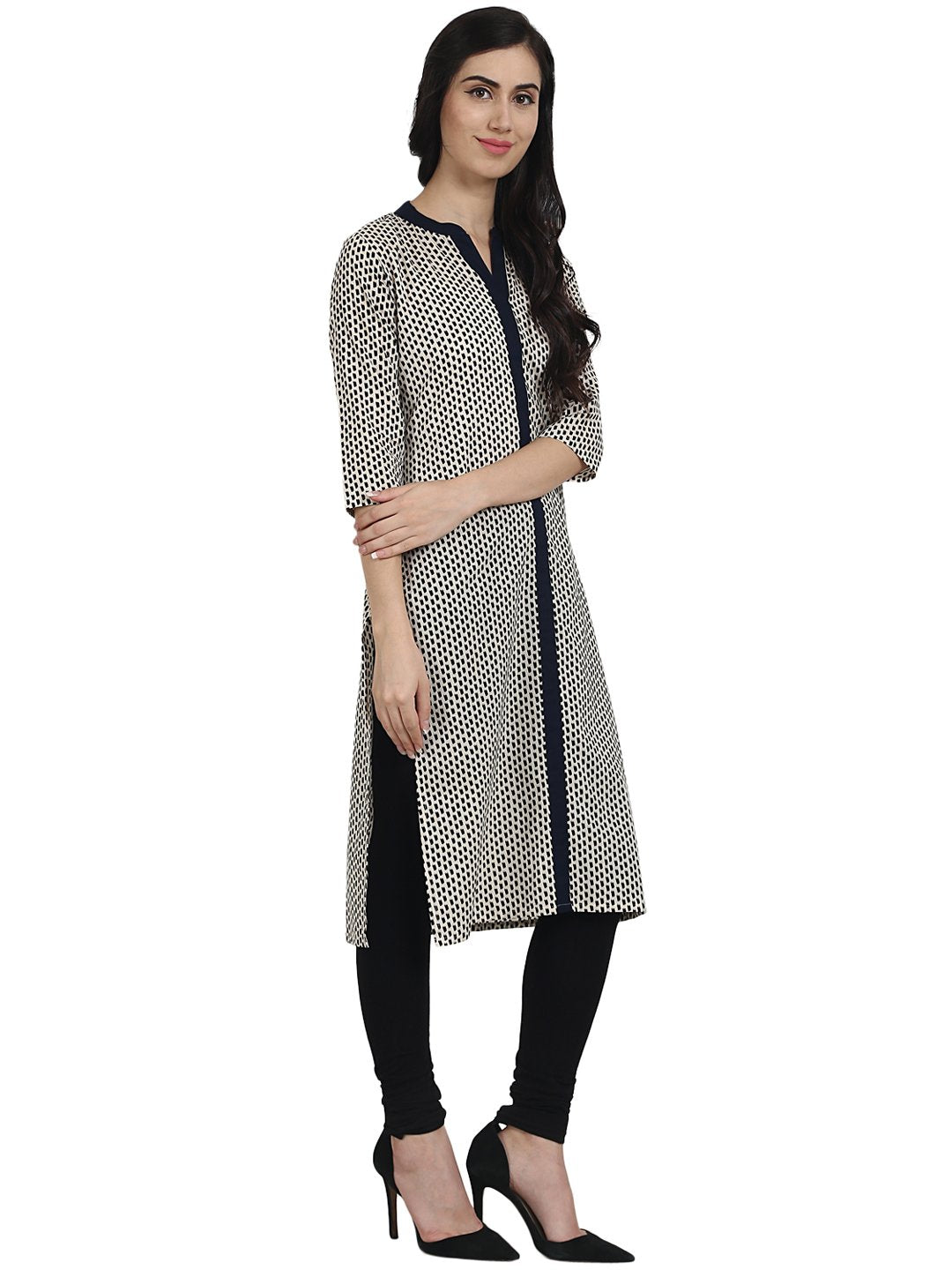 Black Printed 3/4Th Sleeve Cotton Kurta | LASVINI - Redefining Indian Fashion with Elegance