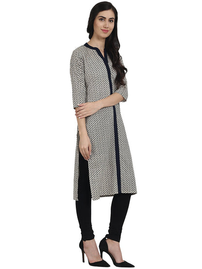Black Printed 3/4Th Sleeve Cotton Kurta | LASVINI - Redefining Indian Fashion with Elegance
