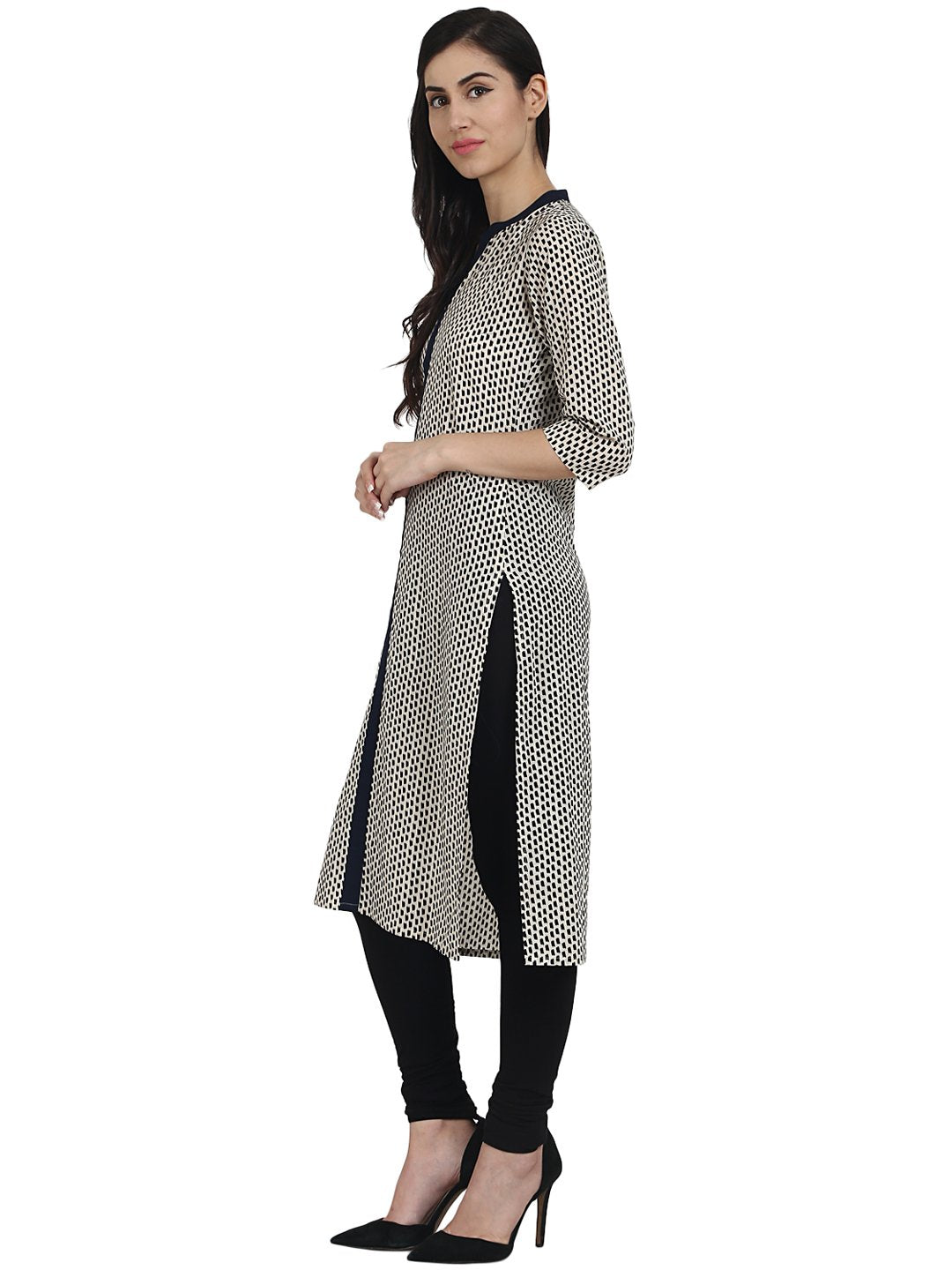 Black Printed 3/4Th Sleeve Cotton Kurta | LASVINI - Redefining Indian Fashion with Elegance