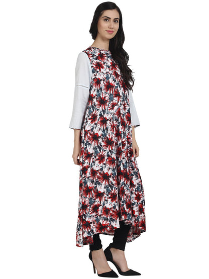 Red Printed 3/4Th Sleeve Rayon Anarkali Kurta | LASVINI - Redefining Indian Fashion with Elegance