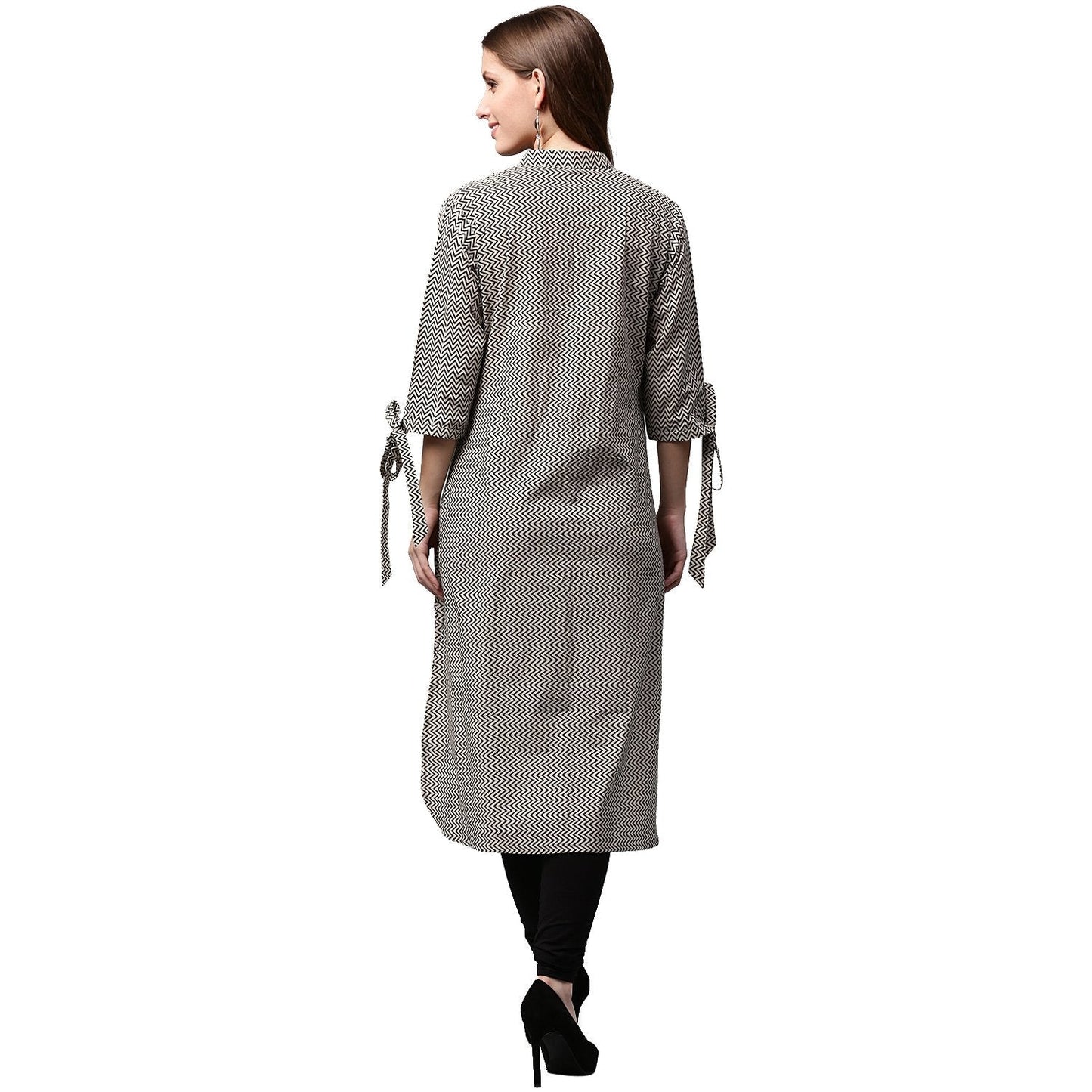 Black Printed 3/4Th Sleeve Cotton Low High Kurta | LASVINI - Redefining Indian Fashion with Elegance