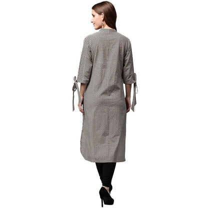 Black Printed 3/4Th Sleeve Cotton Low High Kurta | LASVINI - Redefining Indian Fashion with Elegance