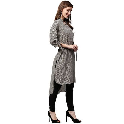 Black Printed 3/4Th Sleeve Cotton Low High Kurta | LASVINI - Redefining Indian Fashion with Elegance