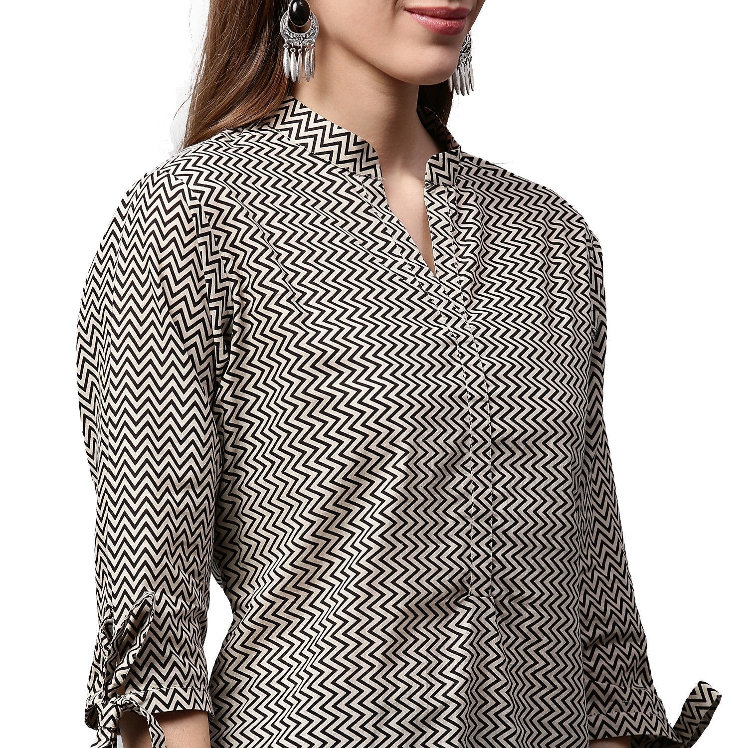 Black Printed 3/4Th Sleeve Cotton Low High Kurta | LASVINI - Redefining Indian Fashion with Elegance