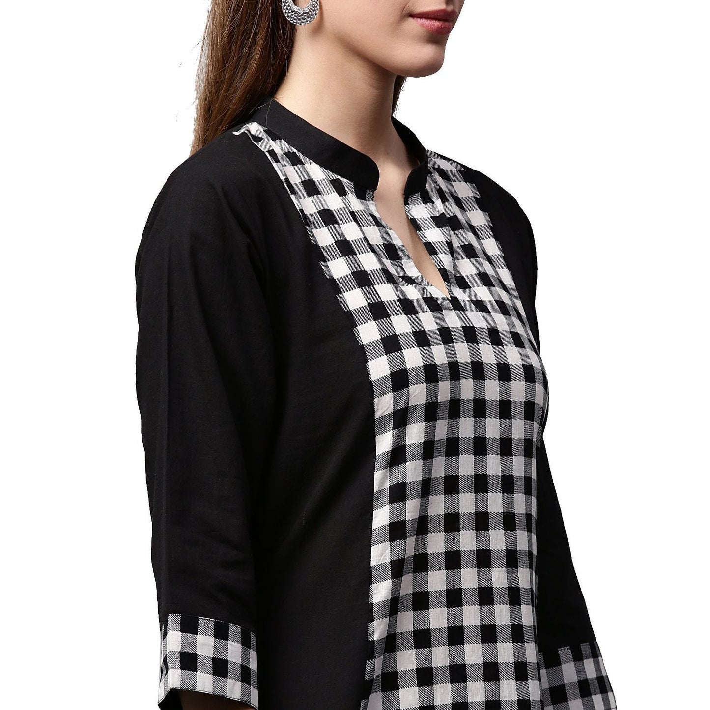 Black Printed 3/4Th Sleeve Cotton A-Line Kurta | LASVINI - Redefining Indian Fashion with Elegance