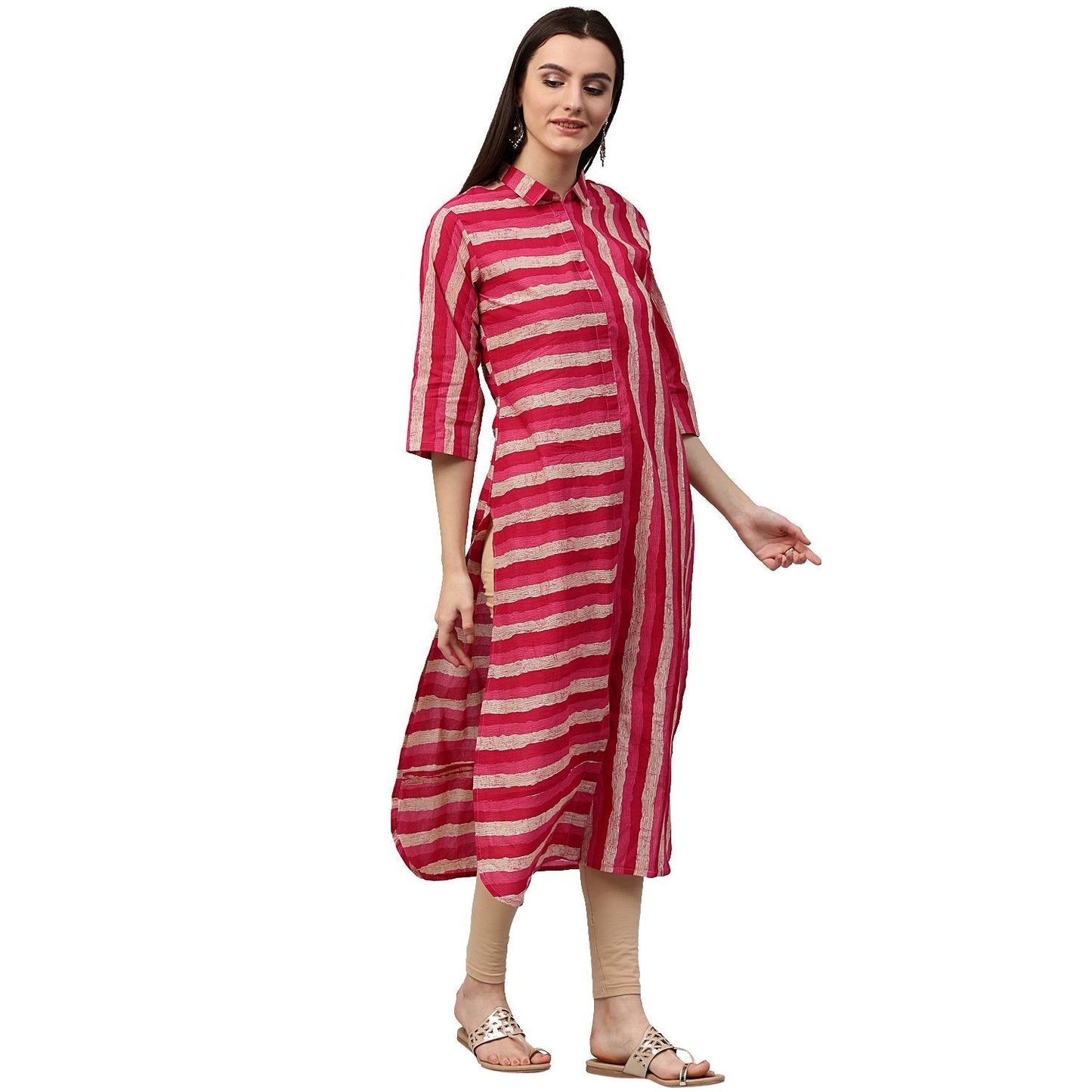 Red & White Printed Sleeveless Cotton Slub Anarkali Kurta | LASVINI - Redefining Indian Fashion with Elegance