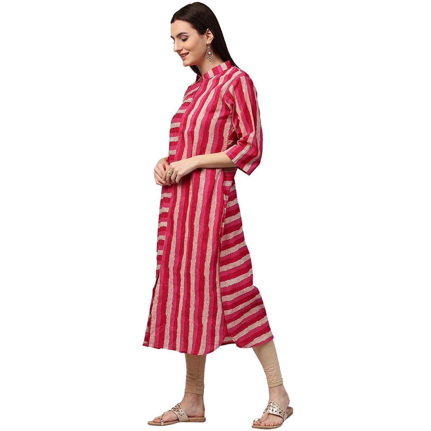 Red & White Printed Sleeveless Cotton Slub Anarkali Kurta | LASVINI - Redefining Indian Fashion with Elegance