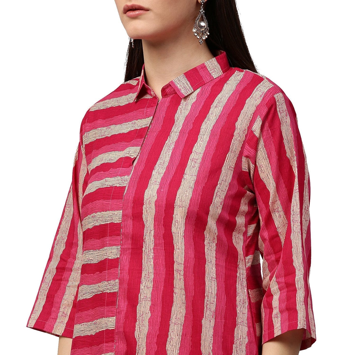 Red & White Printed Sleeveless Cotton Slub Anarkali Kurta | LASVINI - Redefining Indian Fashion with Elegance