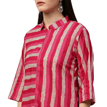 Red & White Printed Sleeveless Cotton Slub Anarkali Kurta | LASVINI - Redefining Indian Fashion with Elegance