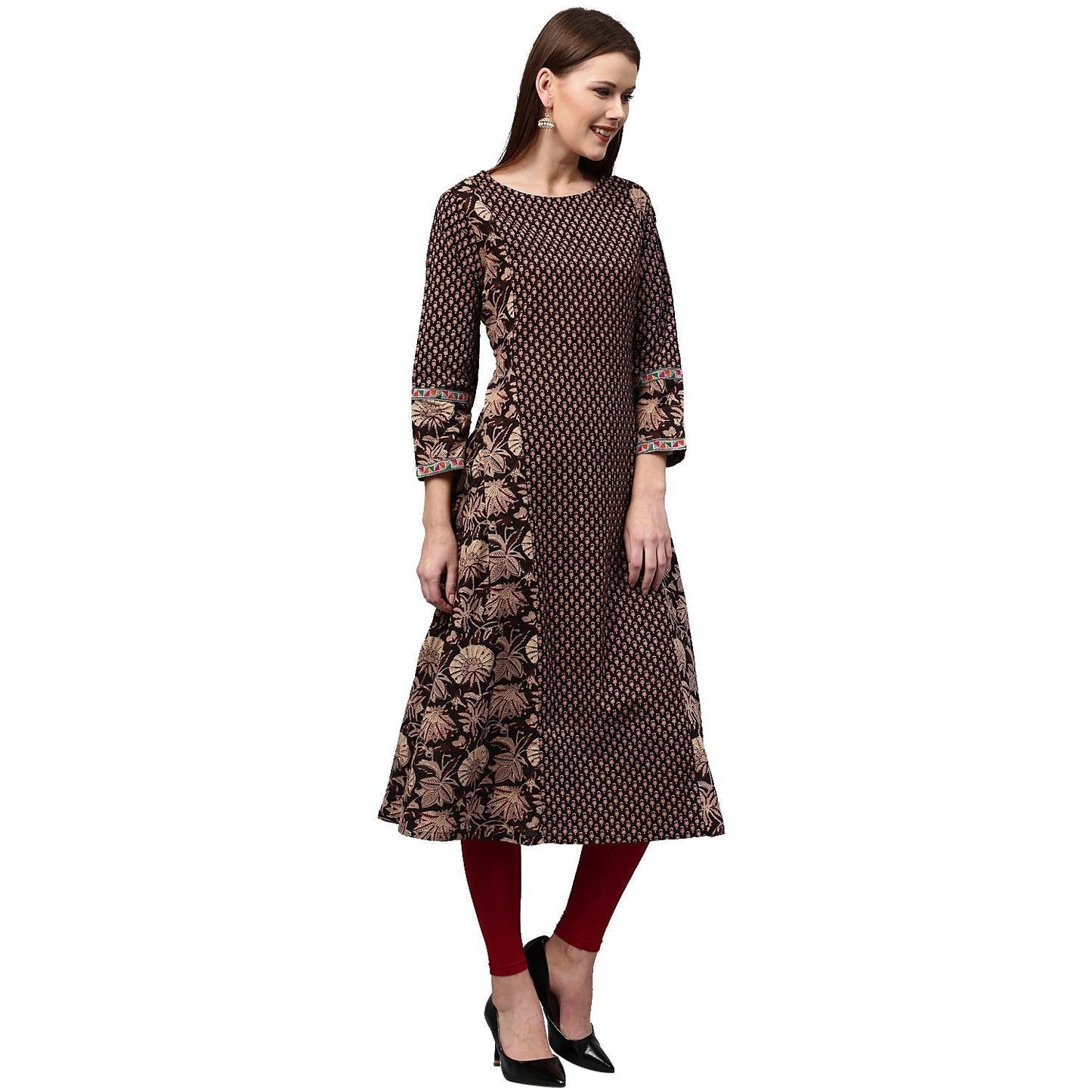 Black Printed Full Sleeve Cotton A-Line Kurta | LASVINI - Redefining Indian Fashion with Elegance