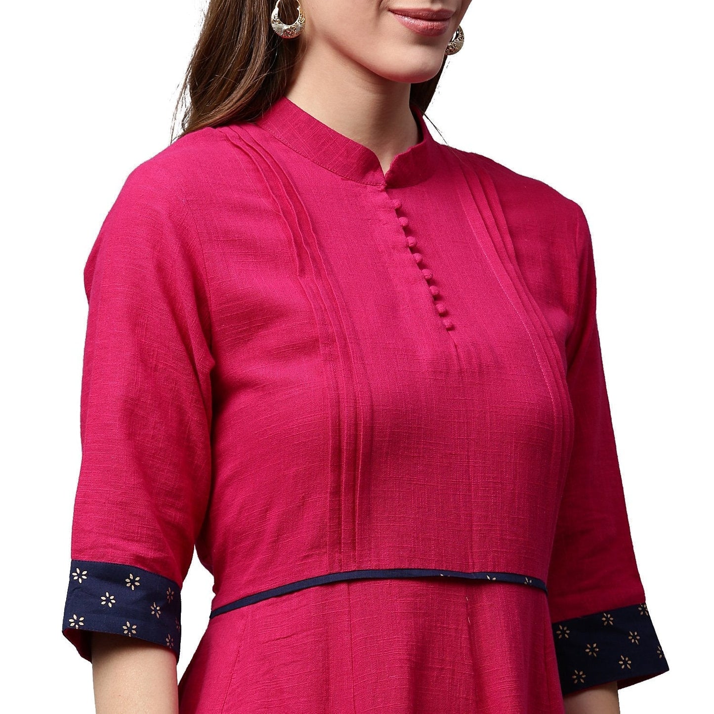 Pink 3/4Th Sleeve Cotton Slub Anarkali Kurta | LASVINI - Redefining Indian Fashion with Elegance