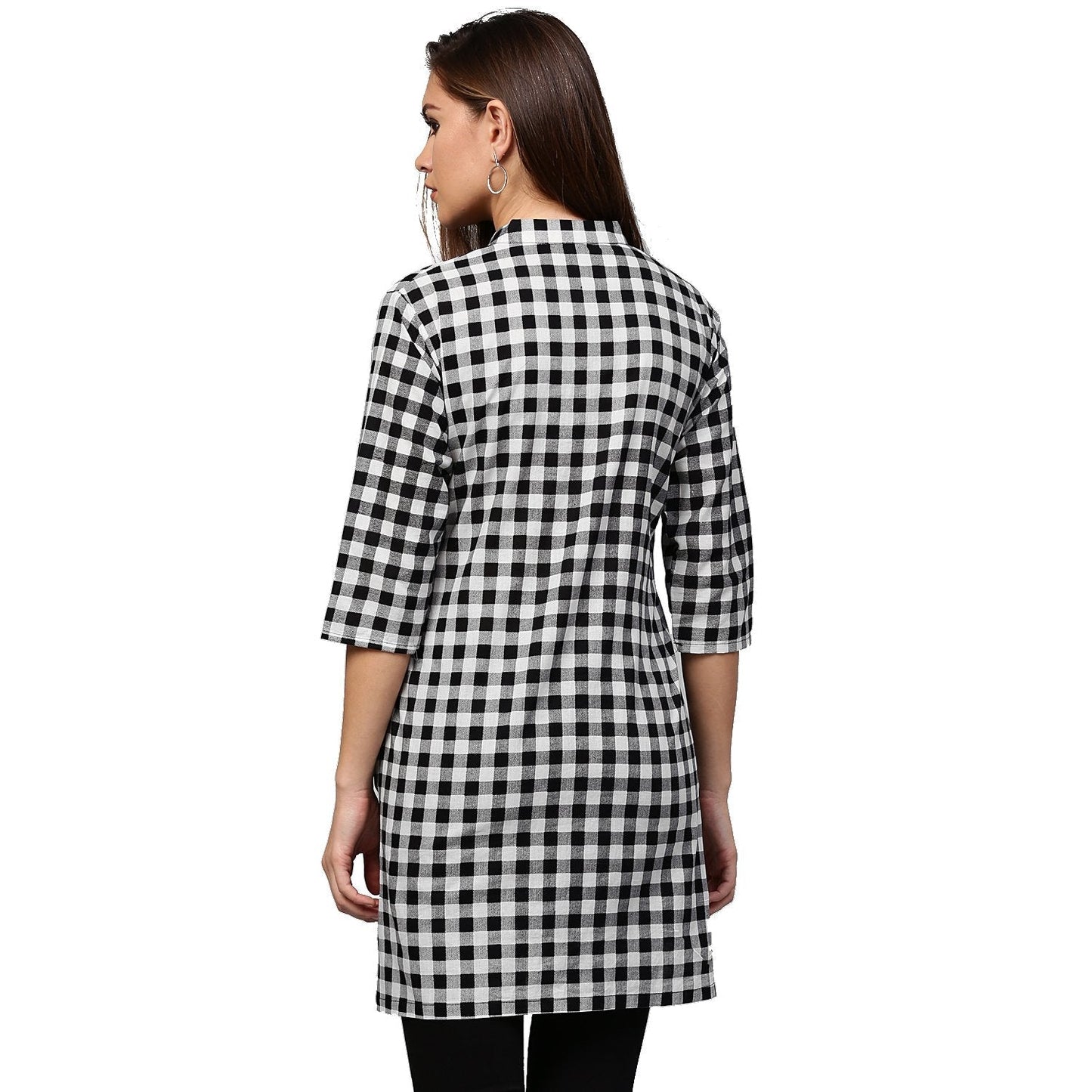 Black Printed 3/4Th Sleeve Cotton Tunic | LASVINI - Redefining Indian Fashion with Elegance