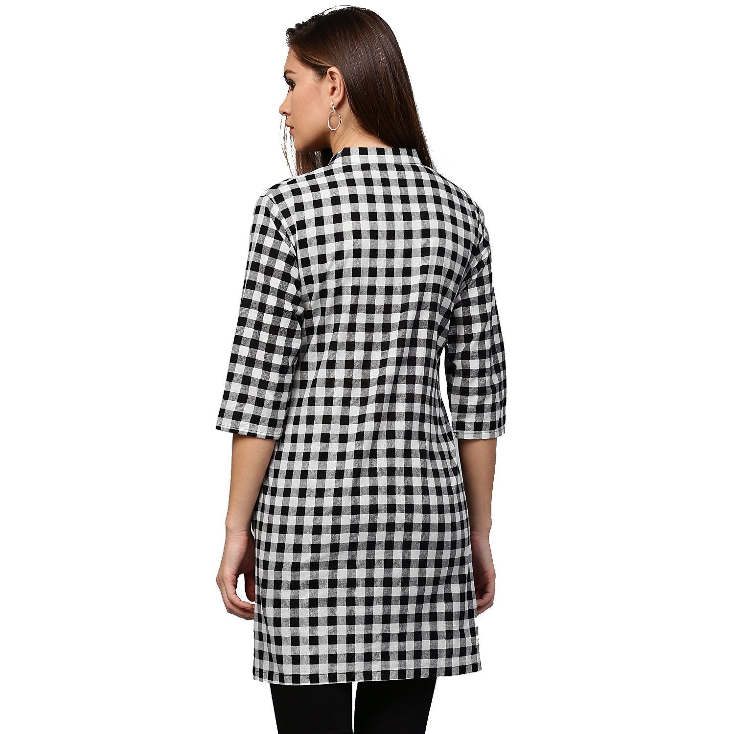 Black Printed 3/4Th Sleeve Cotton Tunic | LASVINI - Redefining Indian Fashion with Elegance