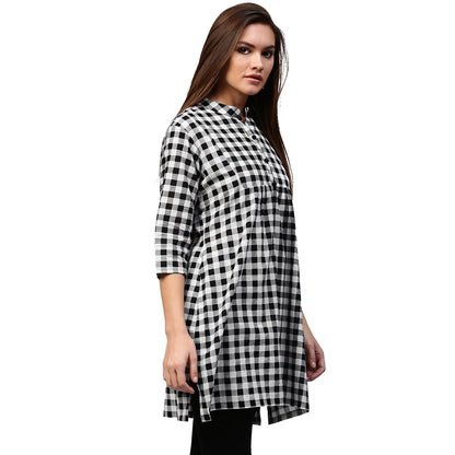Black Printed 3/4Th Sleeve Cotton Tunic | LASVINI - Redefining Indian Fashion with Elegance