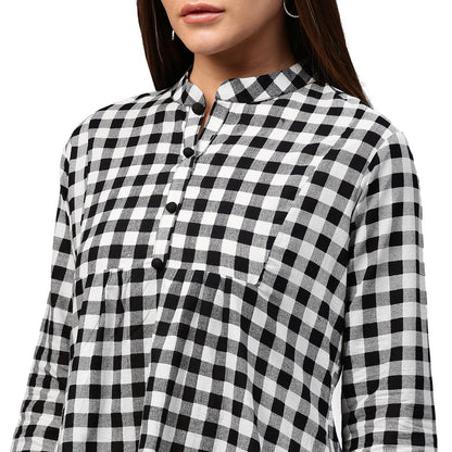 Black Printed 3/4Th Sleeve Cotton Tunic | LASVINI - Redefining Indian Fashion with Elegance