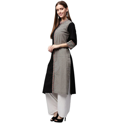 Black Printed 3/4Th Sleeve Cotton Straight Kurta | LASVINI - Redefining Indian Fashion with Elegance