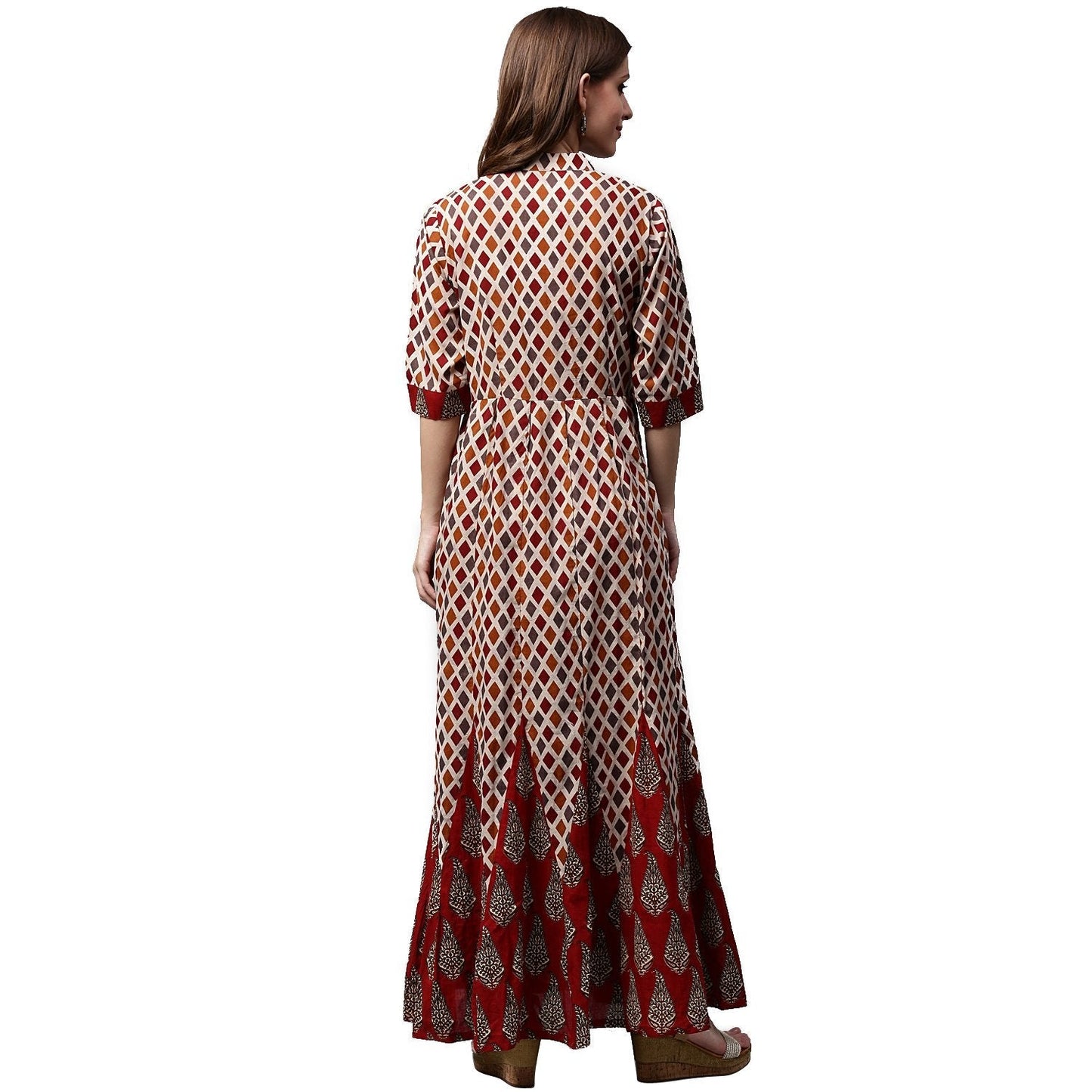 Multi Printed Half Sleeve Cotton Long Anarkali Kurta | LASVINI - Redefining Indian Fashion with Elegance