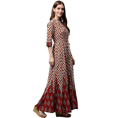 Multi Printed Half Sleeve Cotton Long Anarkali Kurta | LASVINI - Redefining Indian Fashion with Elegance