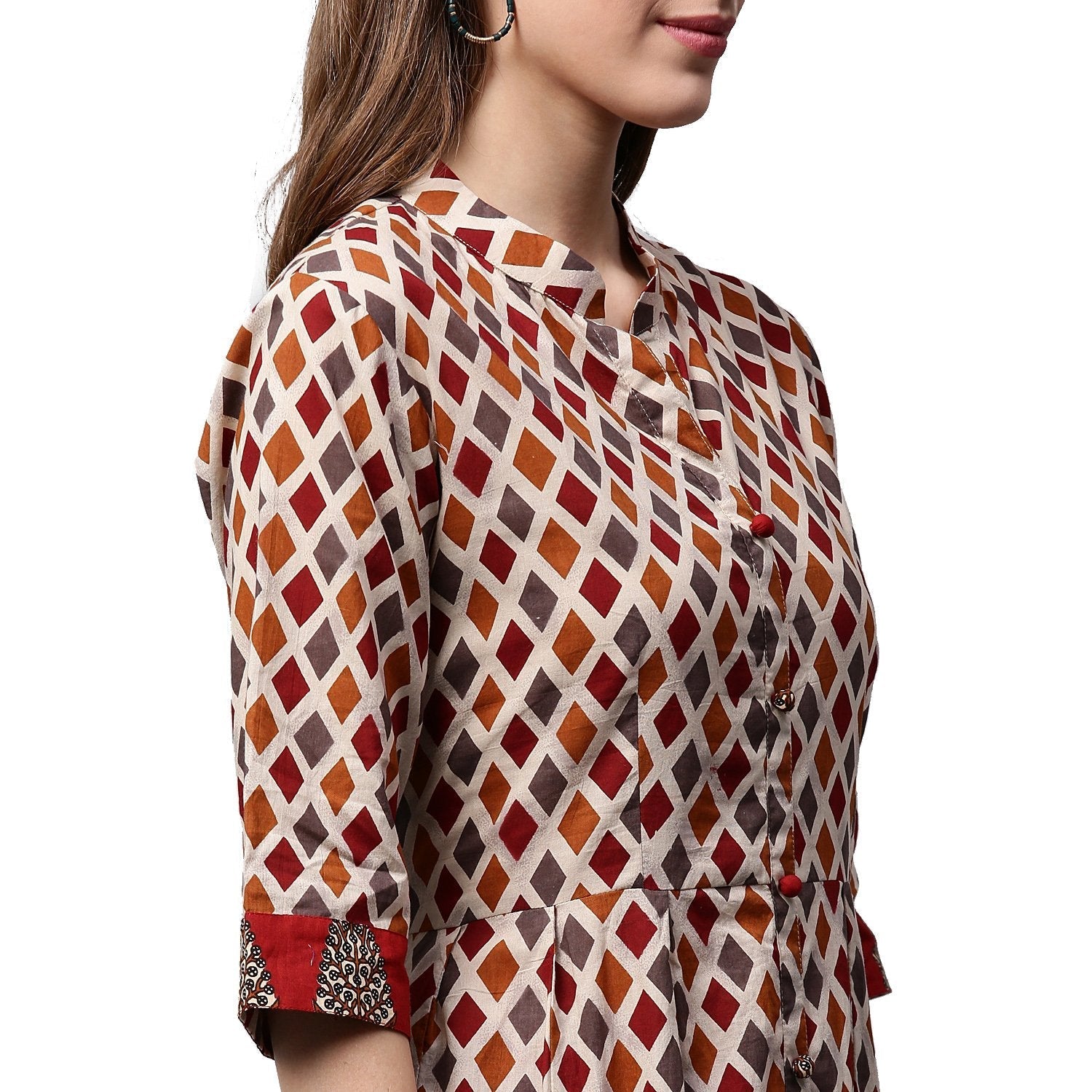 Multi Printed Half Sleeve Cotton Long Anarkali Kurta | LASVINI - Redefining Indian Fashion with Elegance