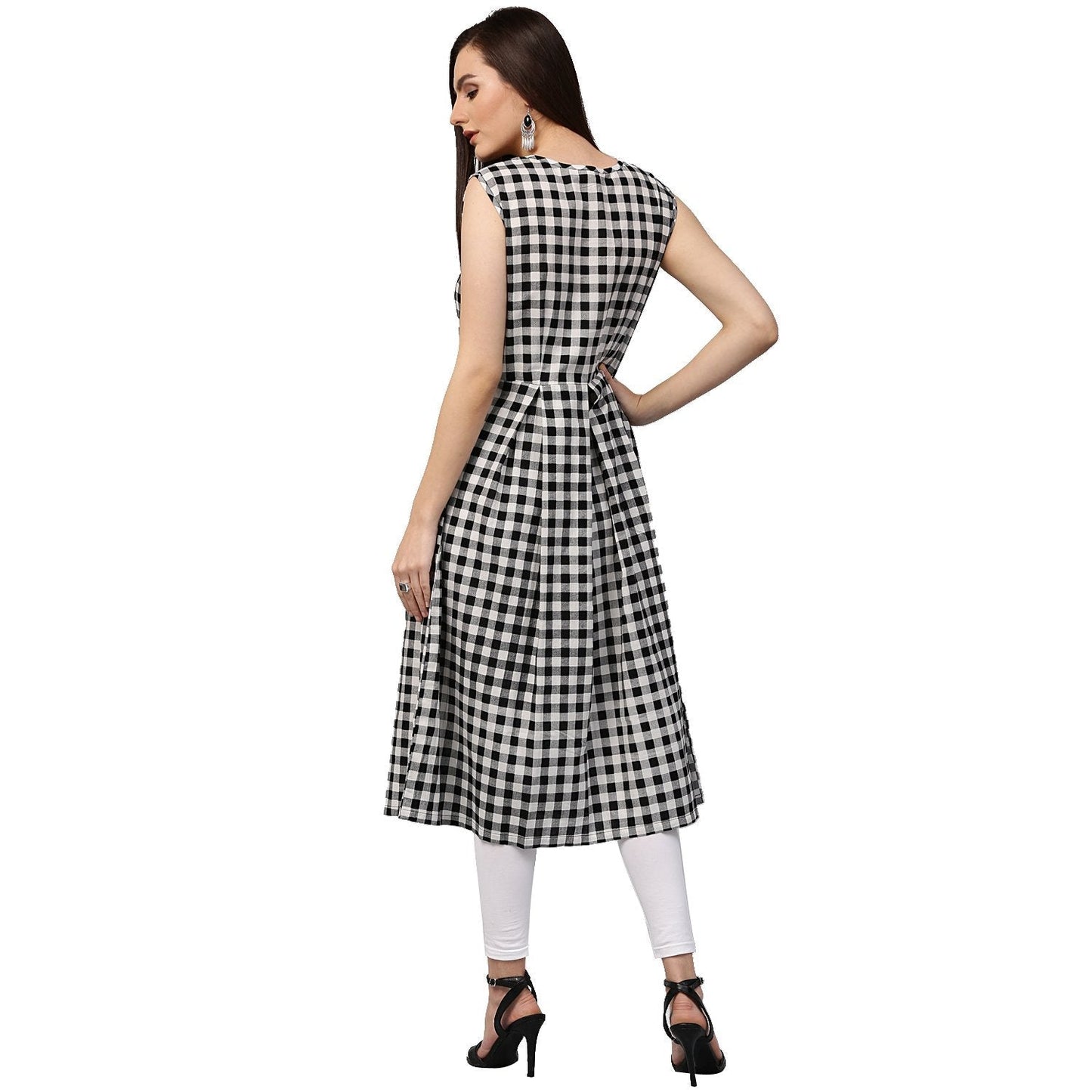 Black Printed Sleeveless Cotton A-Line Kurta | LASVINI - Redefining Indian Fashion with Elegance