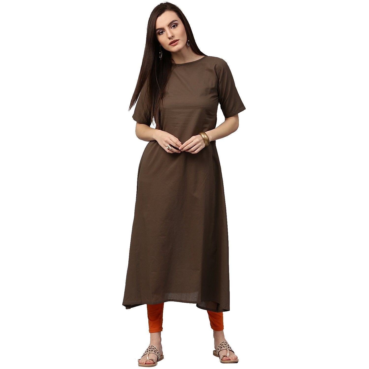 Dark Green Half Sleeve Cotton Kurta With Yellow Printed Floor Length Jacket | LASVINI - Redefining Indian Fashion with Elegance