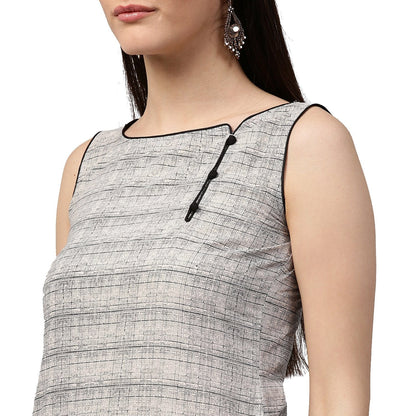 Beige Printed Sleeveless Cotton Straight Kurta | LASVINI - Redefining Indian Fashion with Elegance