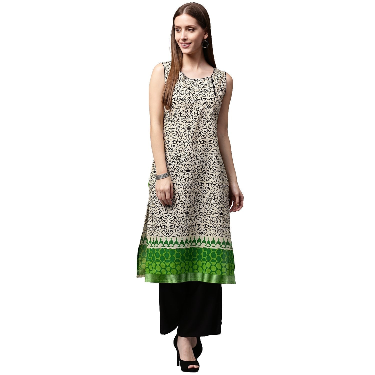 White Printed Sleeveless Cotton Kurta | LASVINI - Redefining Indian Fashion with Elegance