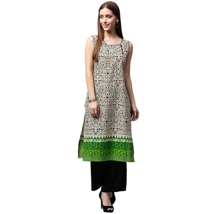White Printed Sleeveless Cotton Kurta | LASVINI - Redefining Indian Fashion with Elegance