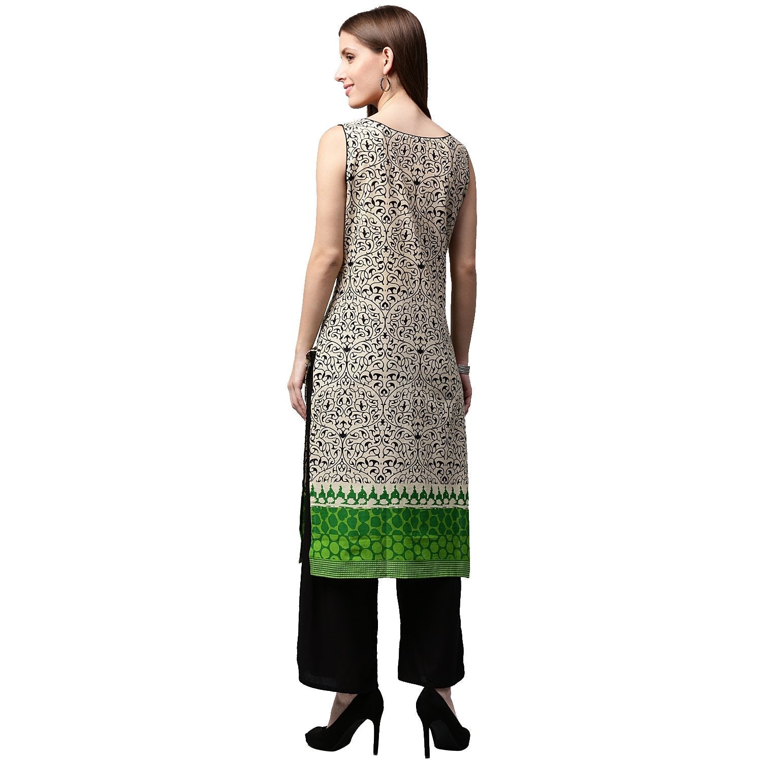 White Printed Sleeveless Cotton Kurta | LASVINI - Redefining Indian Fashion with Elegance
