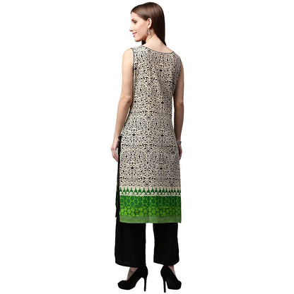 White Printed Sleeveless Cotton Kurta | LASVINI - Redefining Indian Fashion with Elegance