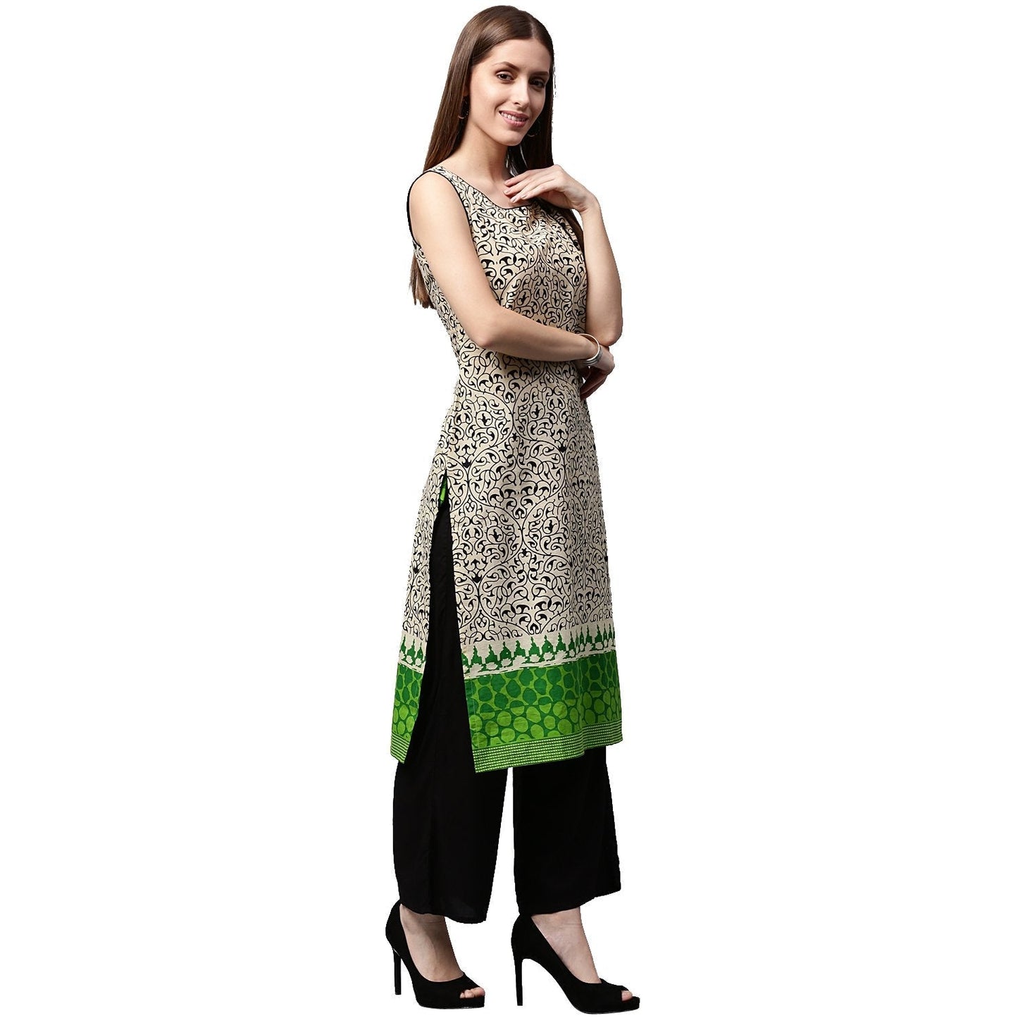 White Printed Sleeveless Cotton Kurta | LASVINI - Redefining Indian Fashion with Elegance