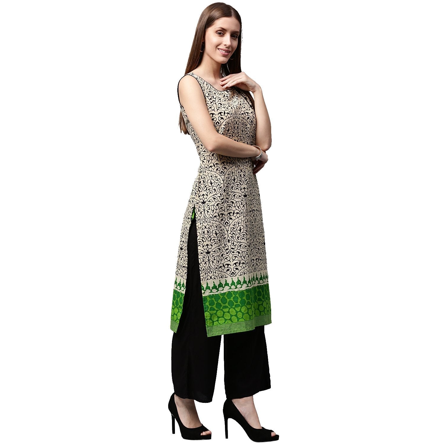 White Printed Sleeveless Cotton Kurta | LASVINI - Redefining Indian Fashion with Elegance