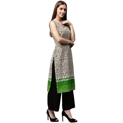 White Printed Sleeveless Cotton Kurta | LASVINI - Redefining Indian Fashion with Elegance
