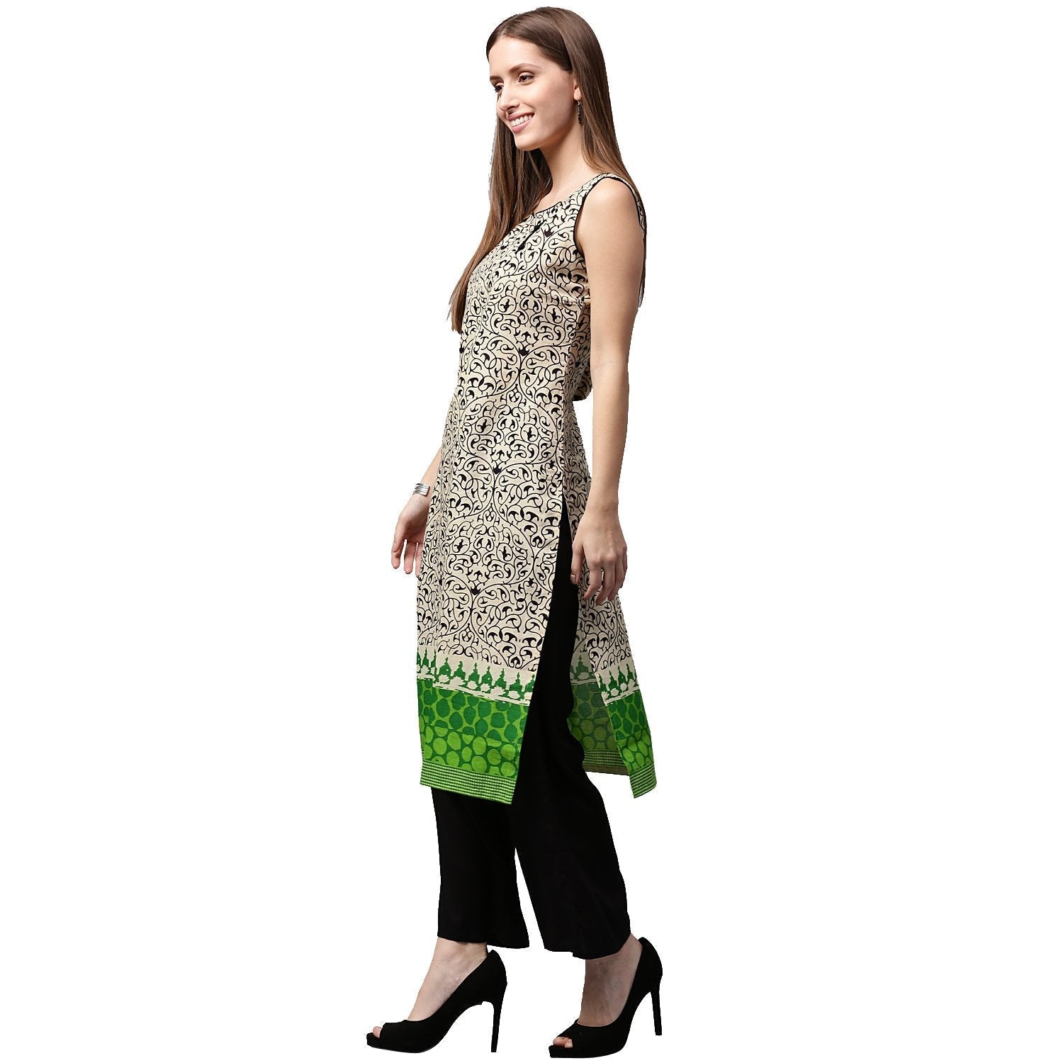 White Printed Sleeveless Cotton Kurta | LASVINI - Redefining Indian Fashion with Elegance