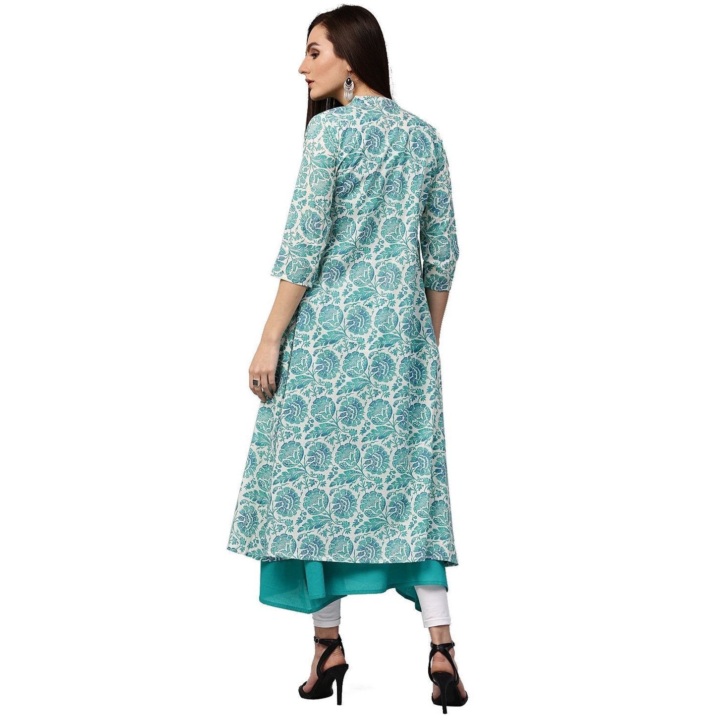 Blue Printed Sleeveless Cotton Double Layer Kurta | LASVINI - Redefining Indian Fashion with Elegance