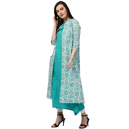 Blue Printed Sleeveless Cotton Double Layer Kurta | LASVINI - Redefining Indian Fashion with Elegance