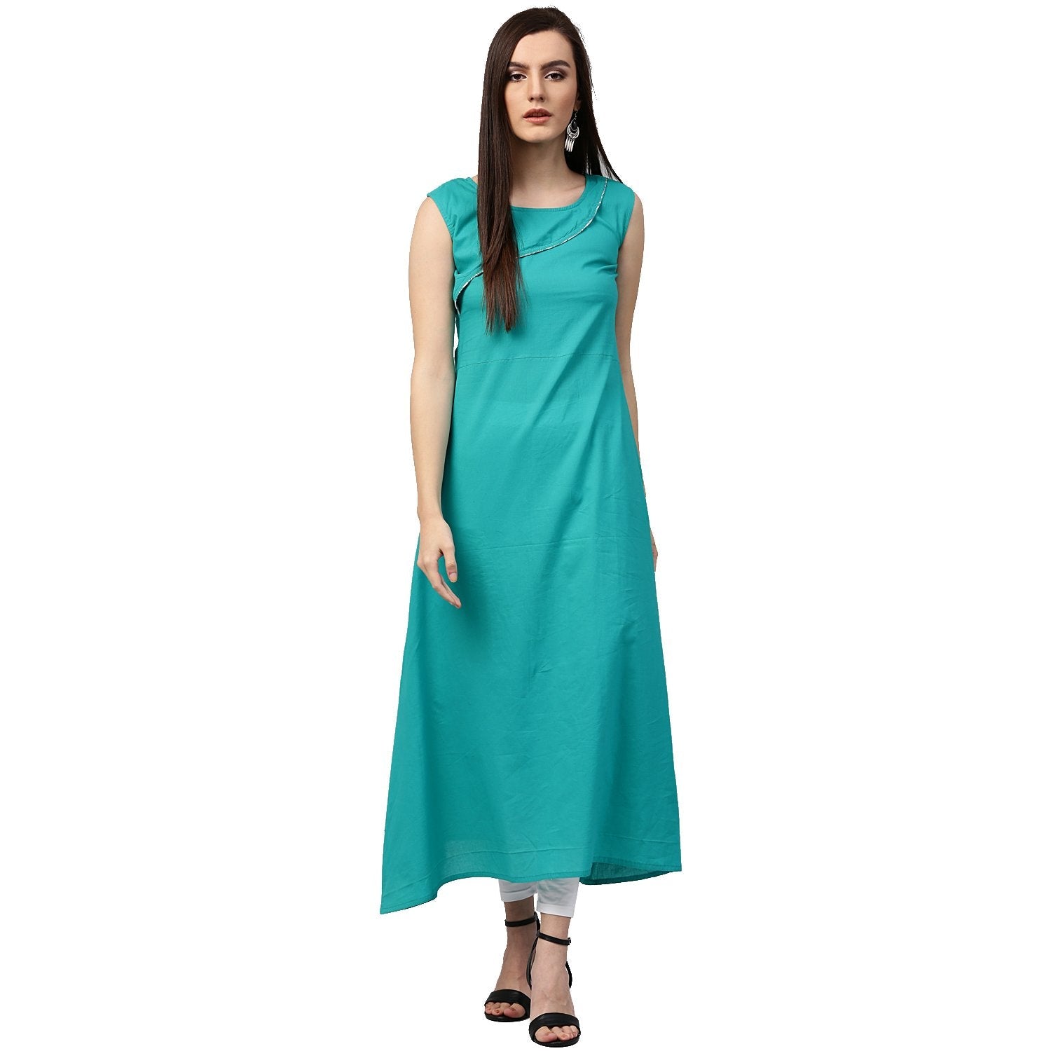 Blue Printed Sleeveless Cotton Double Layer Kurta | LASVINI - Redefining Indian Fashion with Elegance