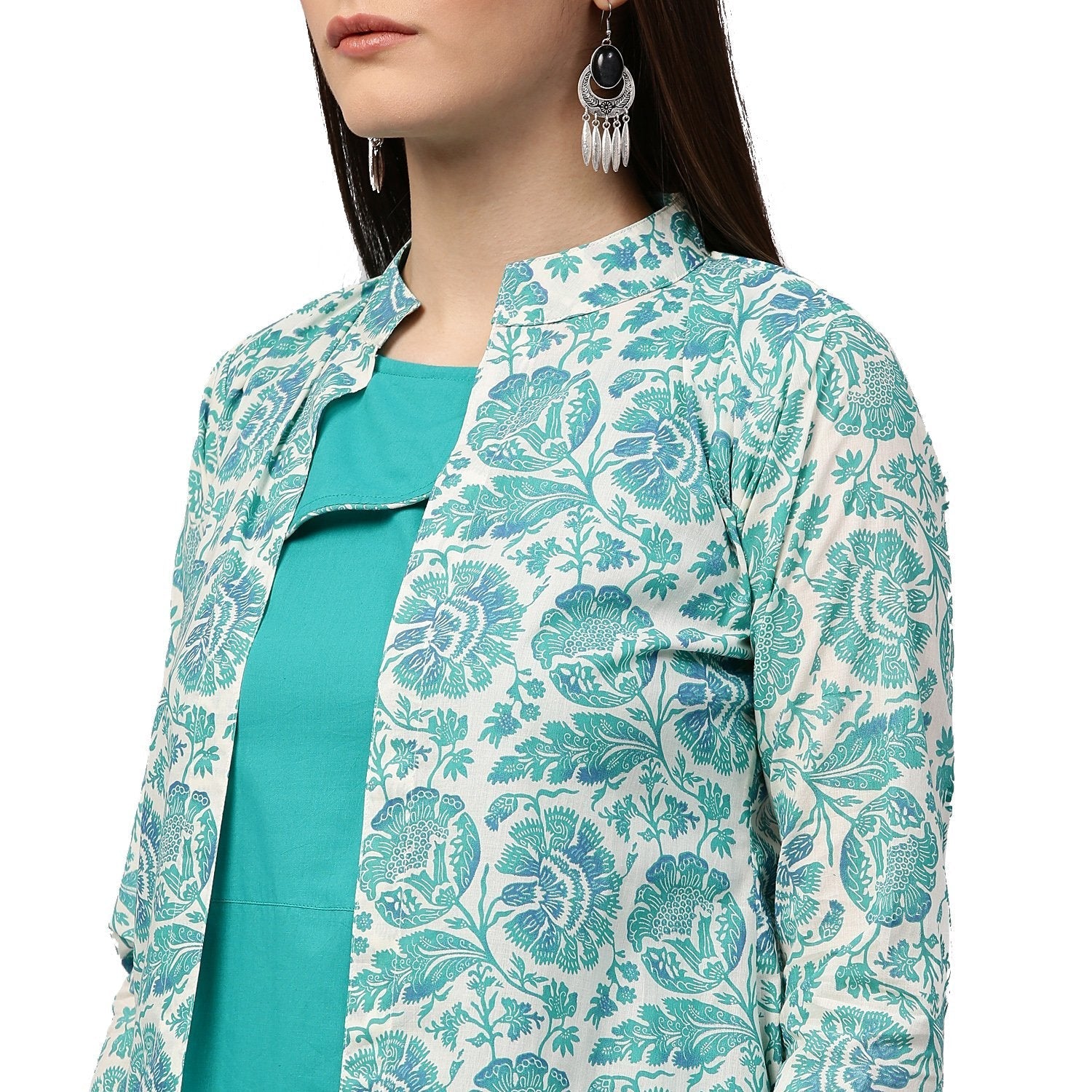 Blue Printed Sleeveless Cotton Double Layer Kurta | LASVINI - Redefining Indian Fashion with Elegance