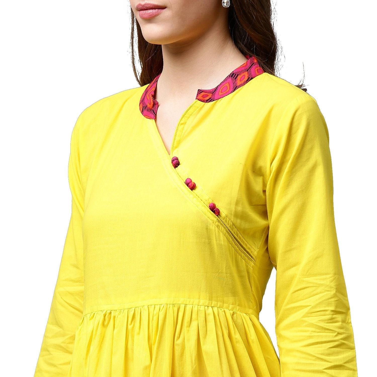 Yellow 3/4Th Sleeve Cotton Anarkali Kurta | LASVINI - Redefining Indian Fashion with Elegance