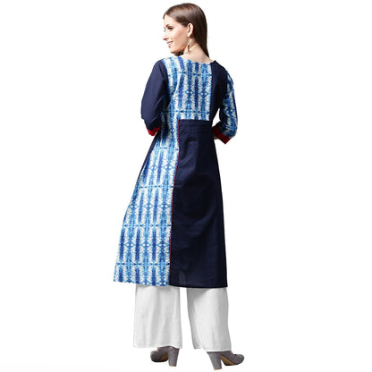 Blue Printed 3/4Th Sleeve Cotton Kurta | LASVINI - Redefining Indian Fashion with Elegance