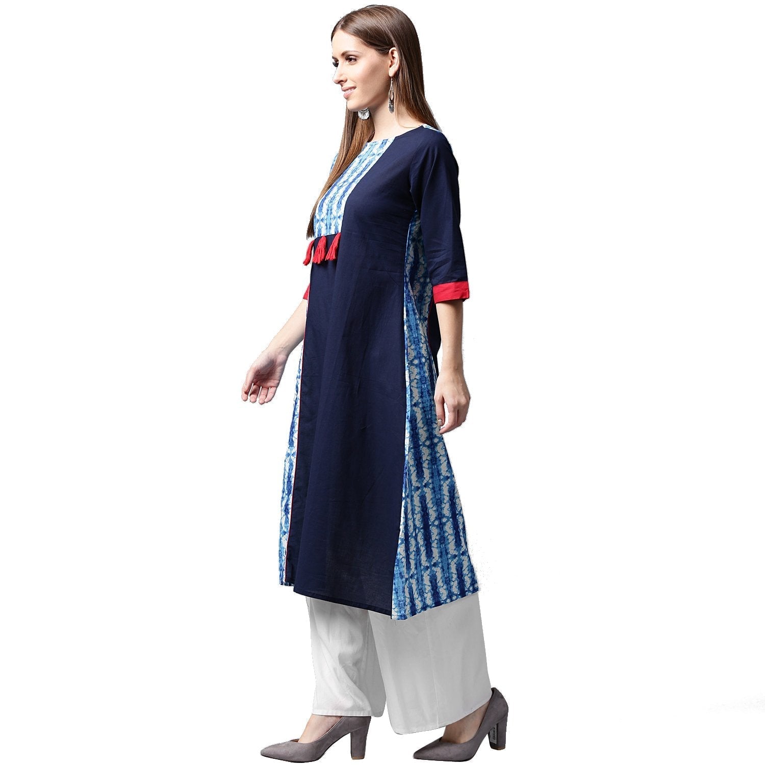 Blue Printed 3/4Th Sleeve Cotton Kurta | LASVINI - Redefining Indian Fashion with Elegance