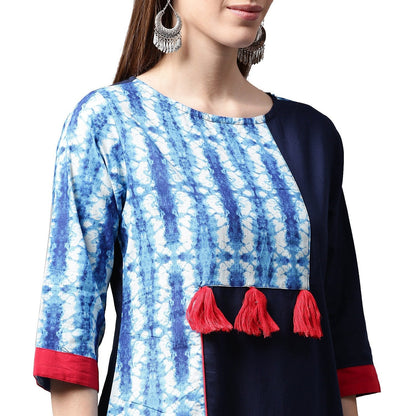 Blue Printed 3/4Th Sleeve Cotton Kurta | LASVINI - Redefining Indian Fashion with Elegance